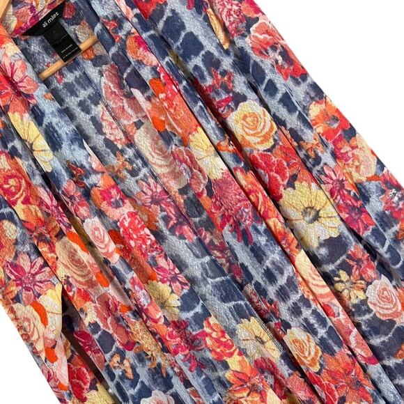 Ali Miles‎ Women’s M Multicolor Floral Tie Dye Open Drape Cardigan Boho Art Top - Picture 1 of 11